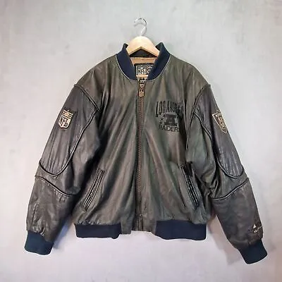 Vintage 1980s Los Angeles Raiders Leather Jacket Mens XL Black Campri Genuine • £249.99