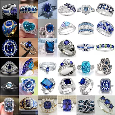 Women 925 Silver Blue Sapphire Rings Wedding Engagement Party Ring Jewelry Gifts • $3.96
