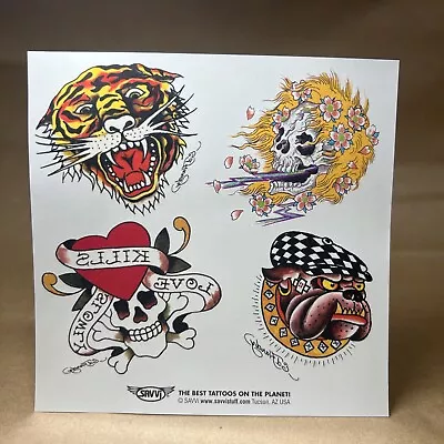 1989 Ed Hardy Rare Vintage Savvi Sheet Temporary Tattoo Skulls Tiger Bulldog • $24.99