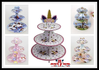 £7.99 • Buy NEW 3 Tier Kids Party Cupcake Stand Muffin Holder Cardboard Cake Rack Princess