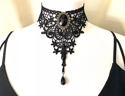 Gothic Black Lace Bead Choker Necklace Collar Victorian Steampunk Halloween  • $15.41