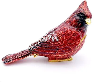 Bejeweled Enameled Animal Trinket Box/Figure Red Cardinal Bird Jewelry Boxes. • $59.99