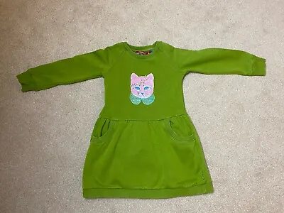 Oilily Girls Green Cat Jumper Dress With Pockets And Sequin Detail Age 6 Years • £12