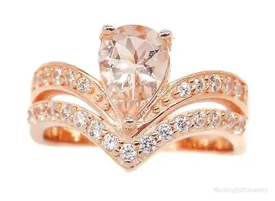 Pink Morganite White Zircon 18K Rose Gold Over Sterling Silver Ring - Size 6.75 • $170