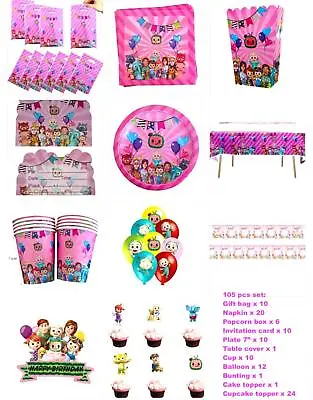 Cocomelon Theme Party Supplies Kids Birthday Decorations Tableware Plates Cup • £11.99