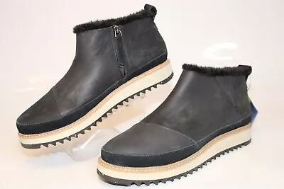 TOMS Marlo NEW Womens Size 9.5 41 Water Resist Black Nubuck Zip Boots 10018362 • $15