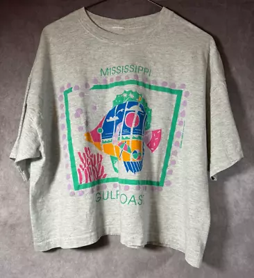 Vintage 1991 90s Mississippi Gulf Coast Fish Beach T-shirt Cropped Large XL • $12.50