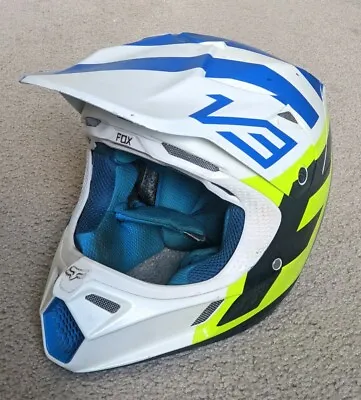 $169 • Buy Fox V3 MIPS Helmet - Size Medium -  Motocross Mx - White Blue Volt Yellow *READ*