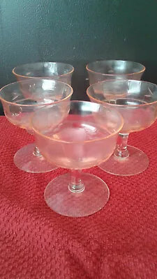 Vintage Set Of 5 Depression Pink Champagne/Sherbert Glass Stemware Morgantown?? • $25