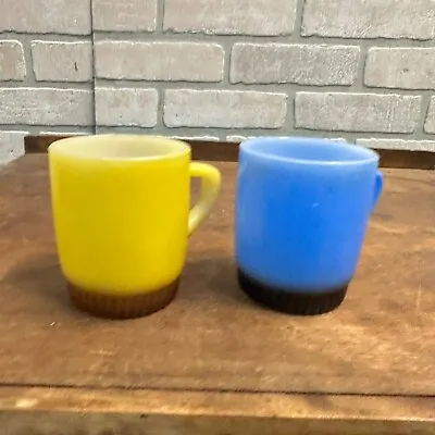 Vintage Fire King Milk Glass Stackable Two-Tone Coffee Mugs (2) Yellow Blue • $9.99