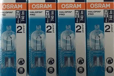 £9.60 • Buy Pack Of 4 Osram 48W = 60W G9 2pin Halopin Halogen Capsule Clear Dimmable Bulb