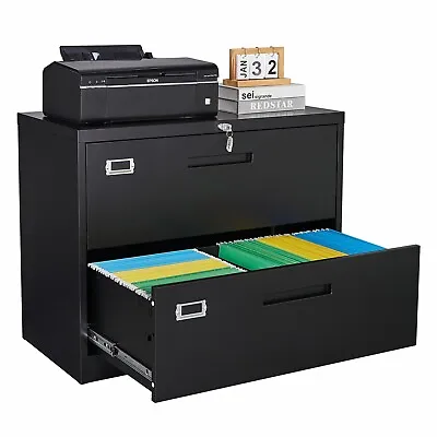 $209.99 • Buy Metal Lateral File Cabinet With 2 Drawers Steel Storage Filling Cabinets Black