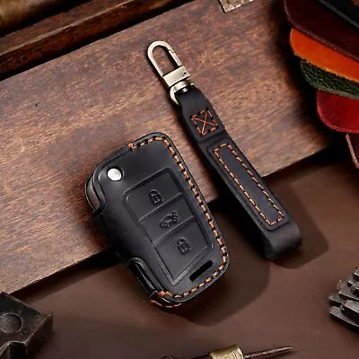 Leather Remote Key Fob Cover Case Holder Shell For Volkswagen Tiguan Passat Golf • $19.83