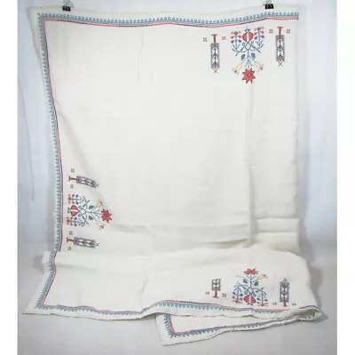 Ukrainian Art Tablecloth Embroidered Cross Stitch Vintage Linen Folk Art 40 X 40 • $30