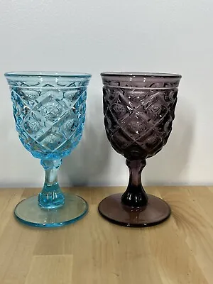 Viking Glass Diamond Thumbprint Spring Blue & Amethyst Wine Drinking Glass SM • $30