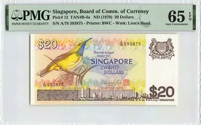 Singapore ND (1979) P-12 PMG Gem UNC 65 EPQ 20 Dollars Bird Banknote • $79