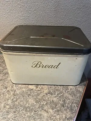Old Vintage Large Metal Tin BREAD BOX Brown Lid Copper Bottom Shows Wear For Age • $24