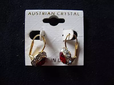 Vintage Austrian Crystal Red & Clear Bright Cluster Drop Gold Tone Earring • $6.99