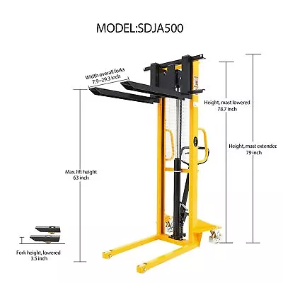 APOLLOLIFT 63  Manual Lift Stacker 1100lb W/ Adjt. Forks Fixed Leg For EU Pallet • $1600