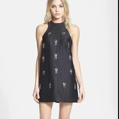 £20 • Buy Topshop Embellished Crystal Rhinestone Black Shift Mini Dress Size 8 Lined