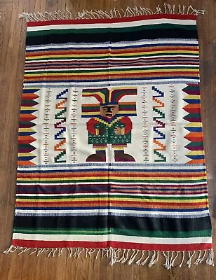 Vintage Mayan Wool Rug Woven Aztec Zapotec Mexican  76X60 Striped Geometric Read • $124.99