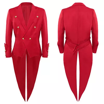 Mens Medieval Gothic Suit Blazer Jacket Stage Tux Red Steampunk Tailcoat Jacket • $29.99