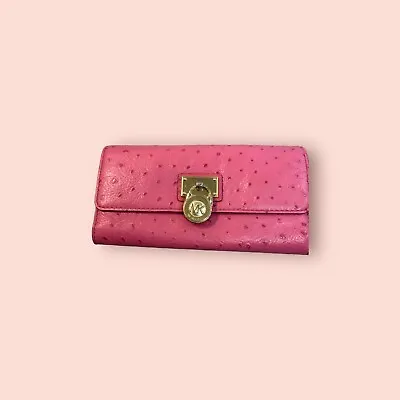 MICHAEL KORS Large Hamilton Pink Luxury Designer Embossed Leather Wallet Clutch • $55