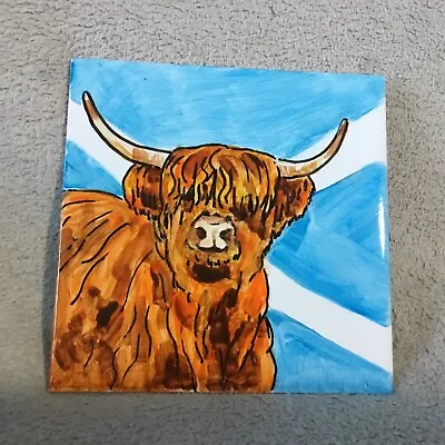 Highland Cow Coo Hand Painted Ceramic Wall Tile - 6”x6” Scotland Scottish • £4.99