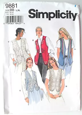 FF  18-24 Lined Decorated Waistcoat Vest Sewing Pattern Simplicity 9881 • £6.50