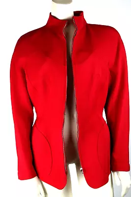 Vintage Thierry Mugler 80s 90s Red Wool Peplum Blazer Jacket Size 40 • $189.99