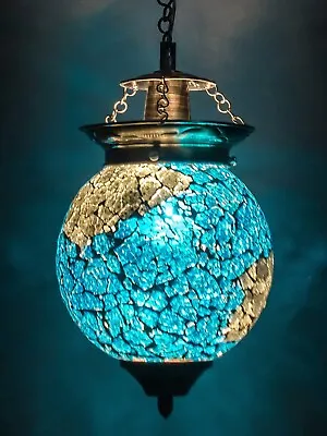 Turkish Moroccan Hanging Ceiling Mosaic Lamp Light Pendant Chandelier Icy Blue • $50.75