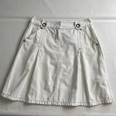 CABI Skirt Womens Size 4 White Denim Mini Metal Zipper Pleated Flare Stitching • $9