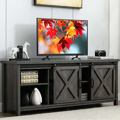 $169.99 • Buy Farmhouse Sliding Barn Door TV Stand Entertainment Center Console For Up 65  TVs