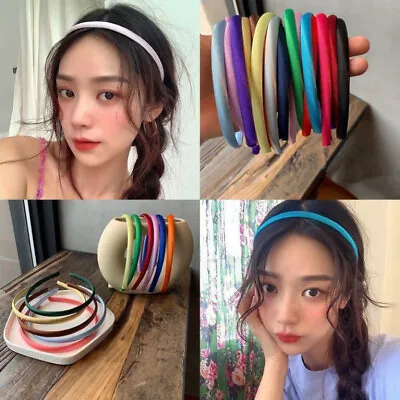 Women Girls Kid Satin Strong Plastic Sports School Thin Hair Band Headband Hoop♪ • $1.49