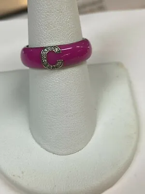 Vietnam Cz .925 Pink Enamel  C  Ring Sz 8 • $21