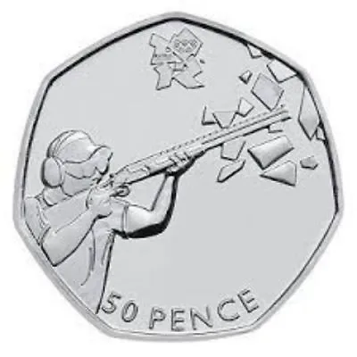 SHOOTING -  LONDON 2012 OLYMPIC 50p FIFTY PENCE COIN CIRCULATED BUT GOOD COND • £4.99