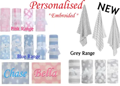 £5.94 • Buy Baby Girl Boy Personalised Blanket Embroidered Towel Name Grey Pink Blue Grey