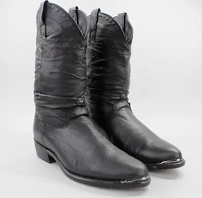 Dingo Mens Size 7EW Black Leather Metal Tip Pull On Slouch Western Boots DI15240 • $39.99