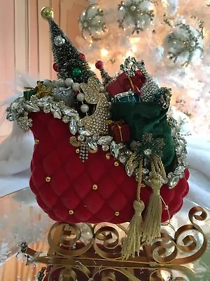  bejeweled Sleigh Christmas Decor Hand Decorated Red Felt Rhinestone Trim • $265