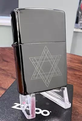 Zippo Windproof Lighter STAR OF DAVID Black Ice NEW IN BOX FAST POST • £37.40