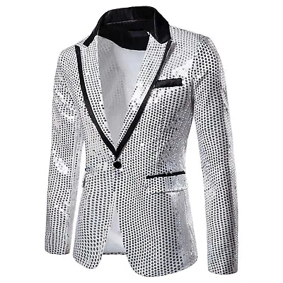 Men's Sequins Suit Party Dance Blazer Jacket Bling Coat Performance Costume UK • £19.19