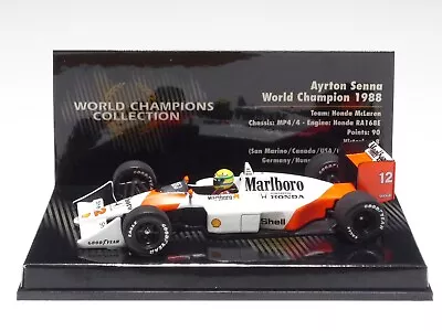 MINICHAMPS 1:43 McLAREN HONDA MP4/4 A. SENNA WORLD CHAMPION 1988  Marlboro  • $112.05