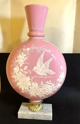 Rare! Antique Hand Painted Mary Gregory Pink Cased Glass Pedestal Vase • $375