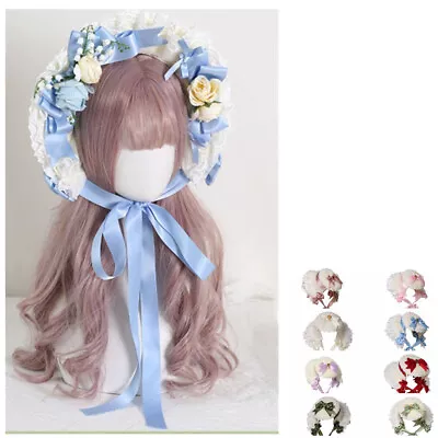 Victorian Women Floral Poke Bonnet Straw Hat Lace Lolita Girls Hat For Dress Up • $36.29