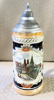 Vintage Munchen Beer Stein With Stamped Lid - 9  H - Made In Germany By  B.R.  • $25