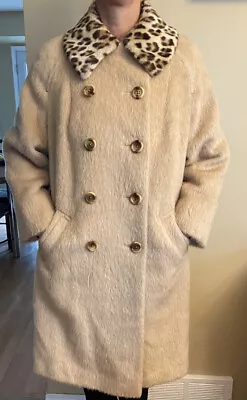 Vintage Eastex Woman 20 England 100% Mohair Overcoat Leopard Print Pea Coat 2X • $89