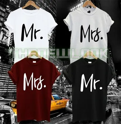 Mr & Mrs Set Of 2 T Shirt Hubby Wifey Marriage Wedding Husband Wife Couples Matc • £14.99