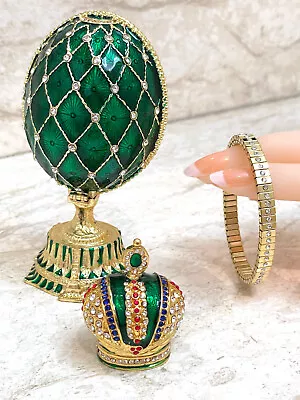 Fabergé Egg Gold Faberge Egg Jewelry Box 24k Gold Emerald Faberge 334 Swarovski • $199