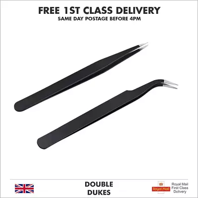 2pcs Stainless Steel Micro Precision Fine Pointed Professional Tweezers DIY Tech • £4.49