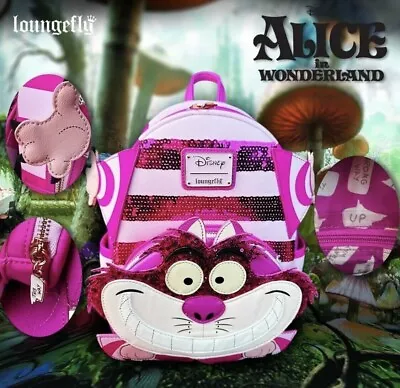 $150 • Buy Disney Loungefly Cheshire Cat Sequin Backpack Alice In Wonderland NWT